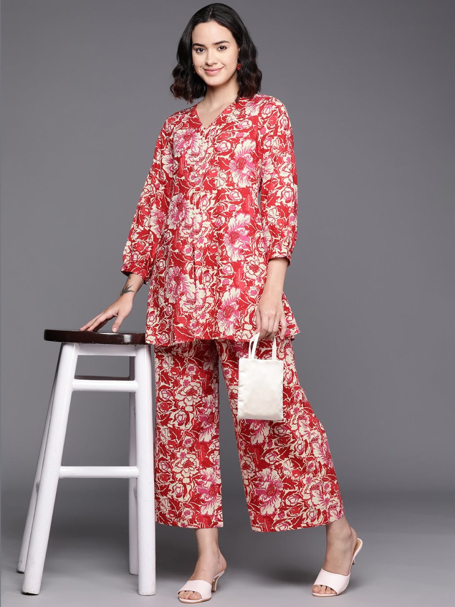 Ahalyaa Printed Pure Cotton Tunic With Palazzos | Grocsy