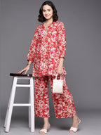 Ahalyaa Printed Pure Cotton Tunic With Palazzos | Grocsy