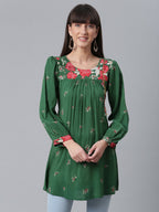 Ahalyaa Green & Pink Printed Tunic | Grocsy