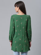 Ahalyaa Green & Pink Printed Tunic | Grocsy
