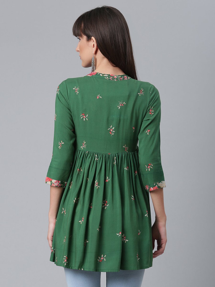 Ahalyaa Green & Pink Floral Printed Tunic | Grocsy