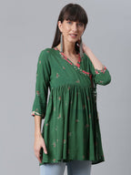 Ahalyaa Green & Pink Floral Printed Tunic | Grocsy