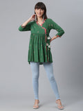 Ahalyaa Green & Pink Floral Printed Tunic | Grocsy