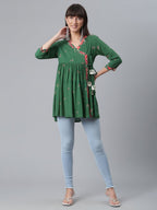 Ahalyaa Green & Pink Floral Printed Tunic | Grocsy