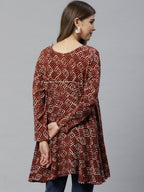 Ahalyaa Maroon & Beige Ethnic Printed Asymmetric Tunic | Grocsy