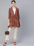 Ahalyaa Brown & Cream-Coloured Printed A-Line Tunic | Grocsy