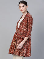 Ahalyaa Brown & Cream-Coloured Printed A-Line Tunic | Grocsy