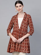 Ahalyaa Brown & Cream-Coloured Printed A-Line Tunic | Grocsy