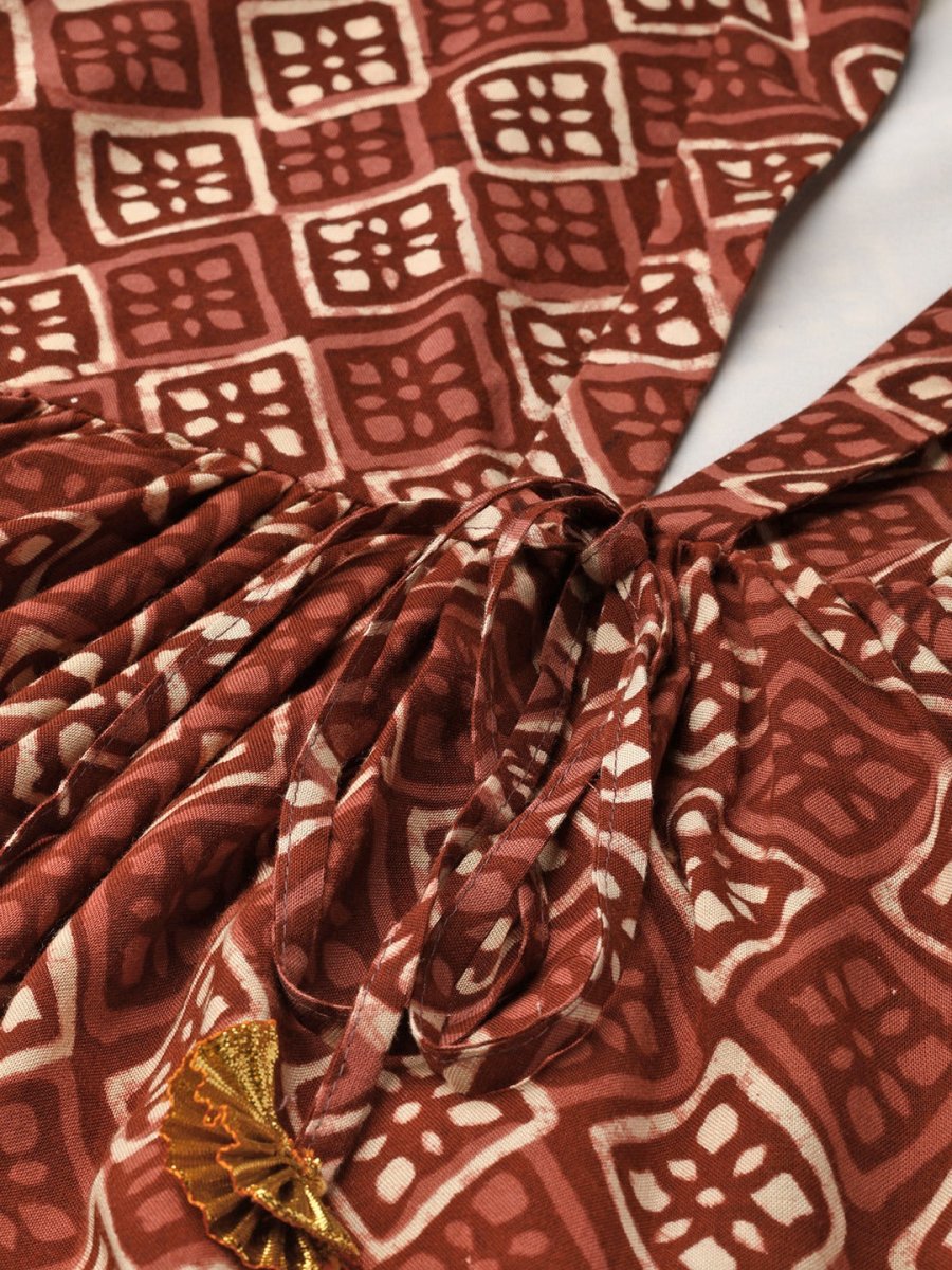 Ahalyaa Brown & Cream-Coloured Printed A-Line Tunic | Grocsy