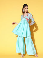 Ahalyaa Women Floral Printed Pleated Kurti with Sharara | Grocsy