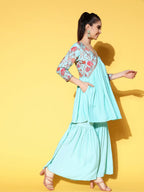 Ahalyaa Women Floral Printed Pleated Kurti with Sharara | Grocsy