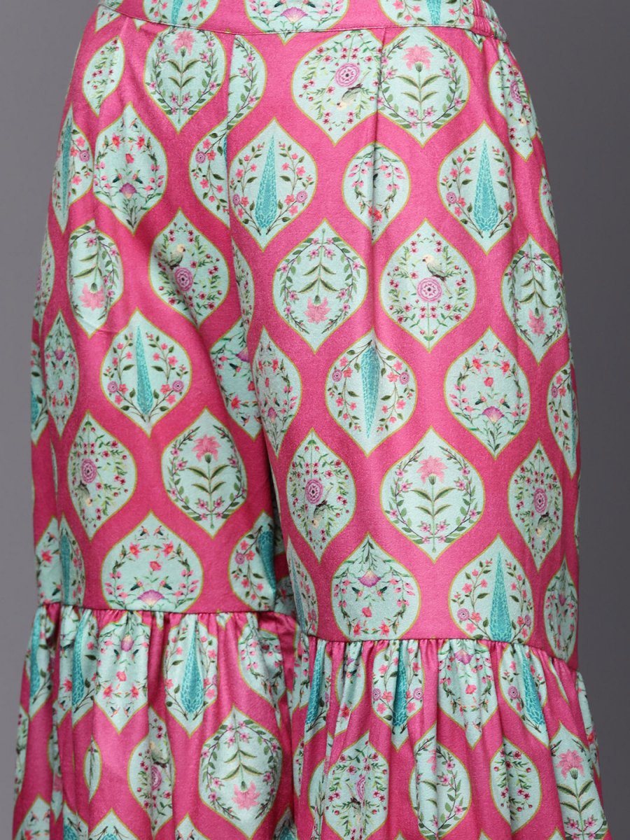 Ahalyaa Women Pink Ethnic Motifs Gotta Patti Velvet Kurta with Palazzos | Grocsy
