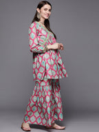 Ahalyaa Women Pink Ethnic Motifs Gotta Patti Velvet Kurta with Palazzos | Grocsy