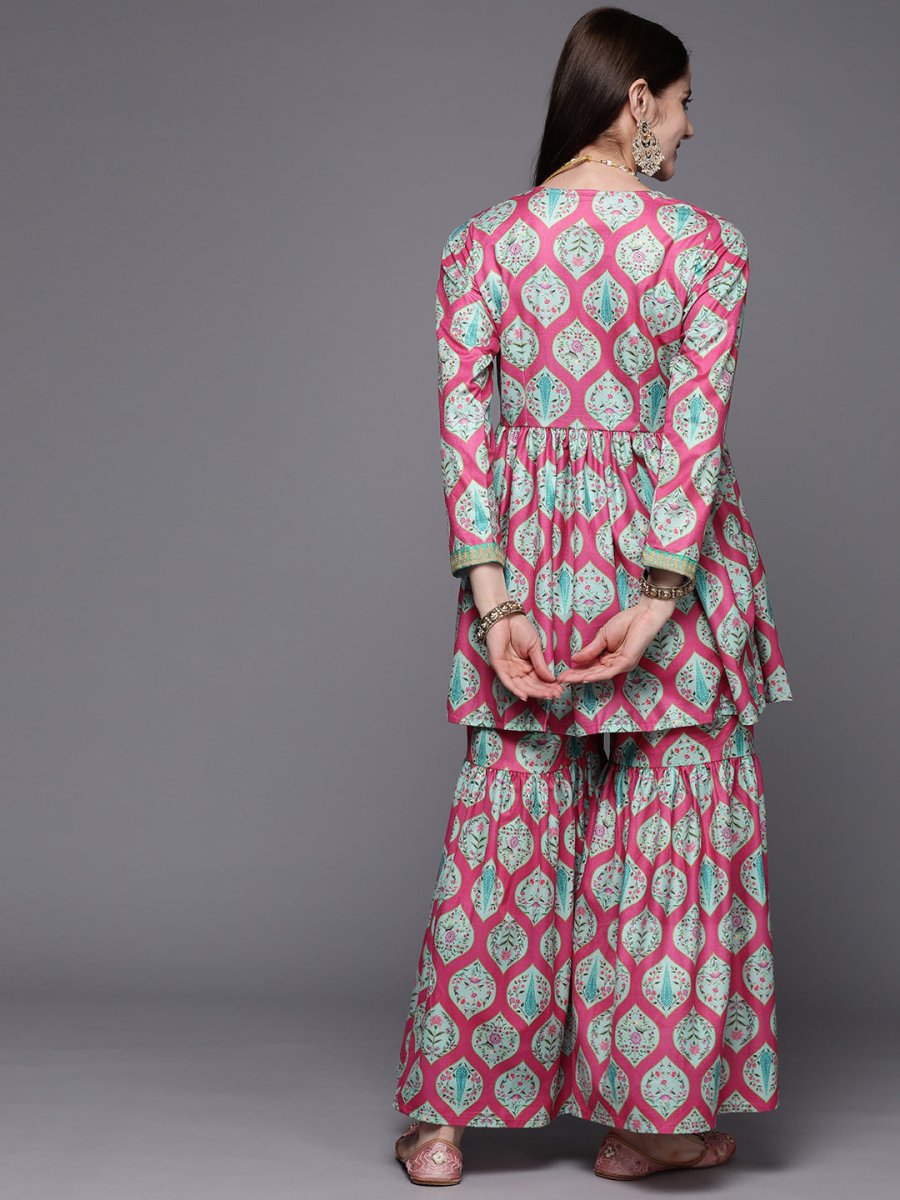 Ahalyaa Women Pink Ethnic Motifs Gotta Patti Velvet Kurta with Palazzos | Grocsy
