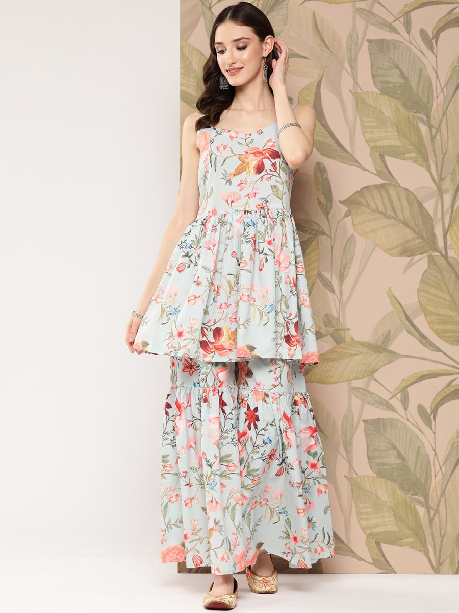 Ahalyaa Women Floral Printed Regular Kurti with Sharara | Grocsy