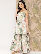 Ahalyaa Women Floral Printed Regular Gotta Patti Kurti with Sharara | Grocsy
