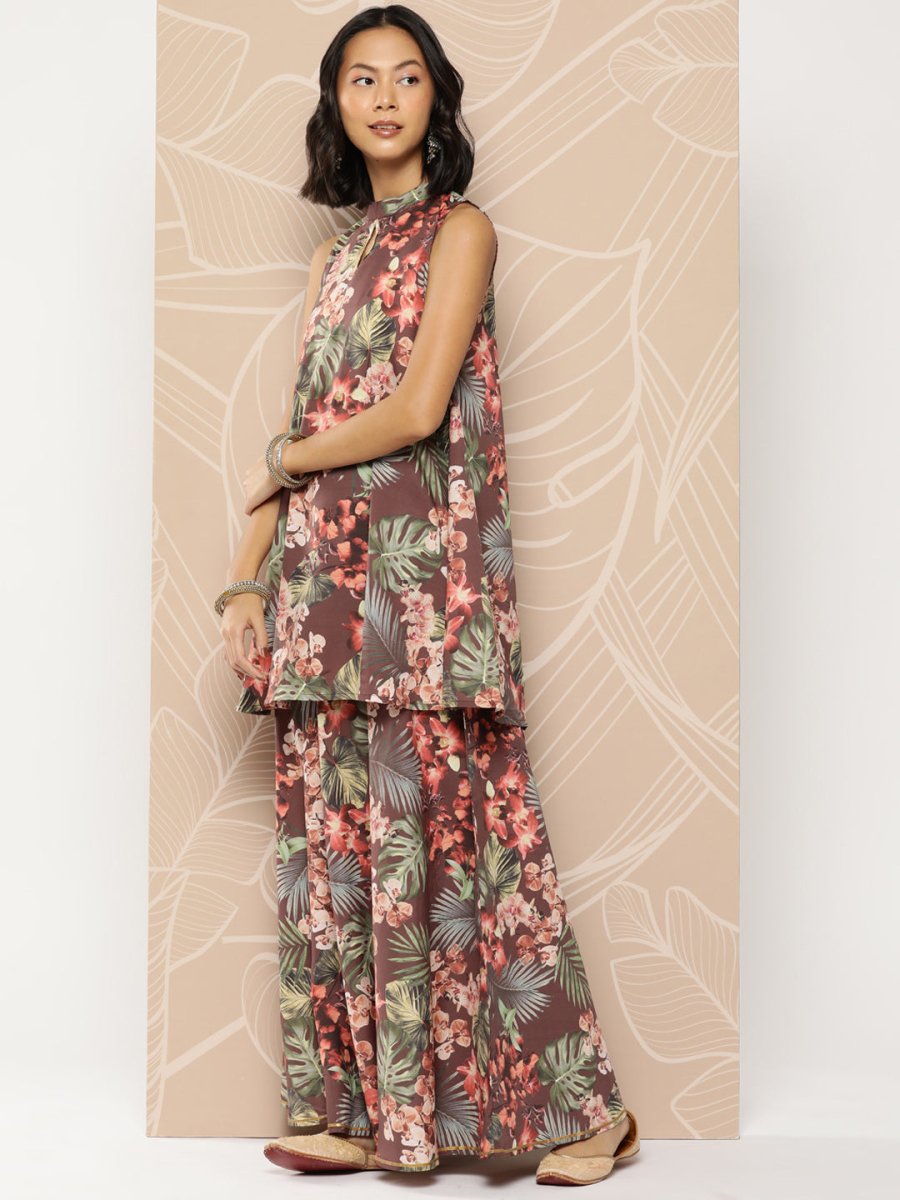 Ahalyaa Printed Crepe Tunic With Skirt | Grocsy