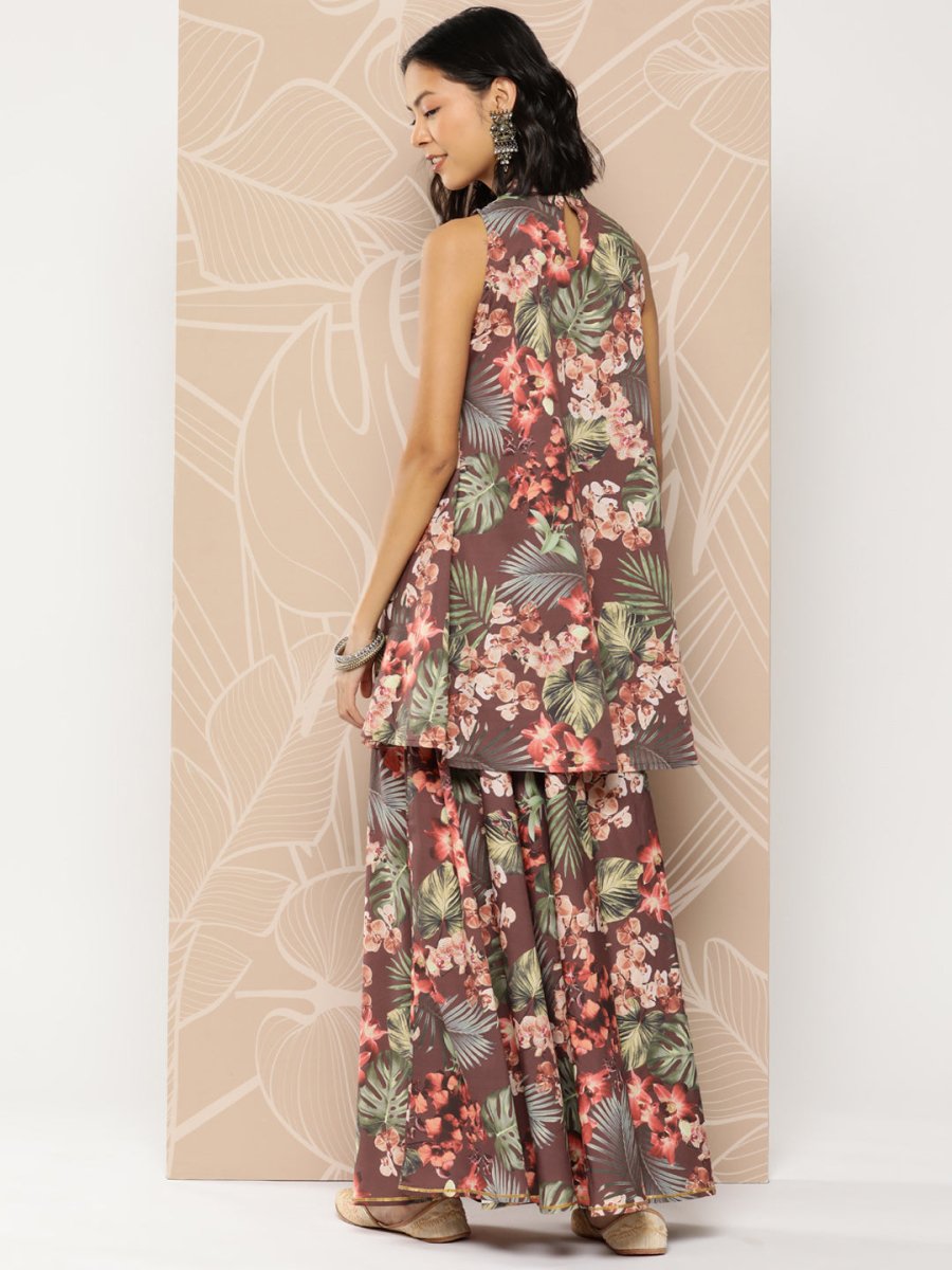 Ahalyaa Printed Crepe Tunic With Skirt | Grocsy