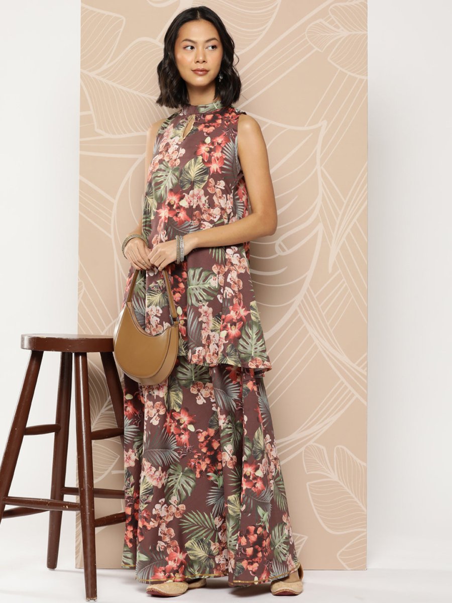Ahalyaa Printed Crepe Tunic With Skirt | Grocsy