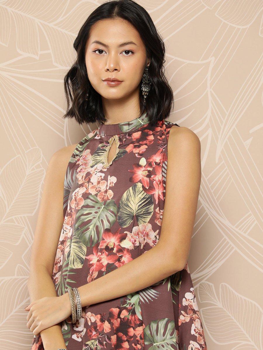 Ahalyaa Printed Crepe Tunic With Skirt | Grocsy