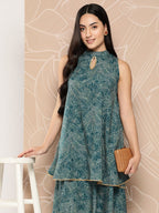 Ahalyaa Printed Crepe Ethnic Halter Neck Tunic With Skirt | Grocsy