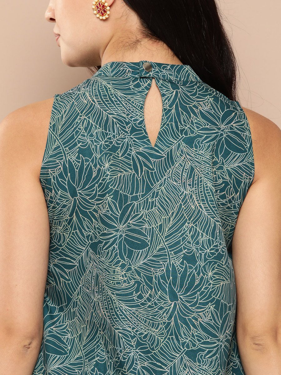 Ahalyaa Printed Crepe Ethnic Halter Neck Tunic With Skirt | Grocsy