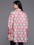 Ahalyaa Fuchsia Shirt Collar Velvet Digital Printed Tunic | Grocsy