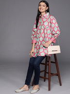 Ahalyaa Fuchsia Shirt Collar Velvet Digital Printed Tunic | Grocsy