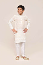 Joban Fashion Cotton Based With Thread & Sequence Work Cream Kurta With Straight Fit Pant | Grocsy