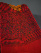 Shades Of Orange And Maroon Red Pure Munga Cotton Block Print Saree By Gayathri Reddy Designer Studio | Grocsy