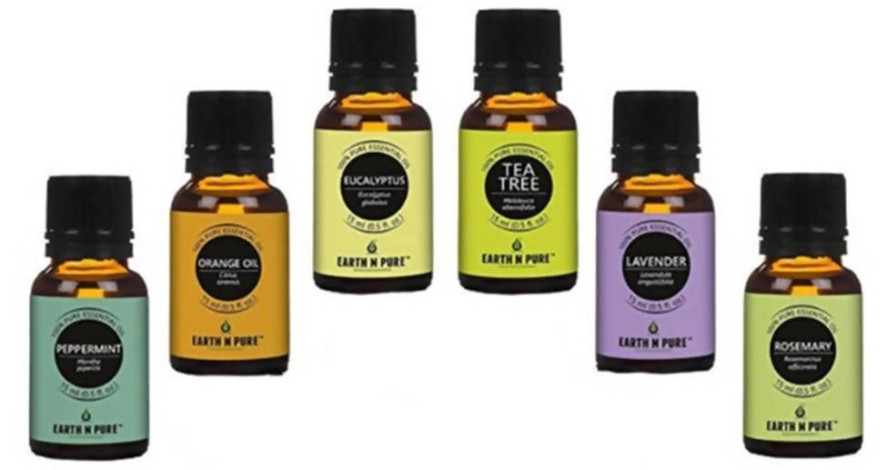 Earth N Pure Essential Oils (Peppermint, Sweet Orange, Eucalyptus, Tea tree, Lavender & Rosemary) | Grocsy