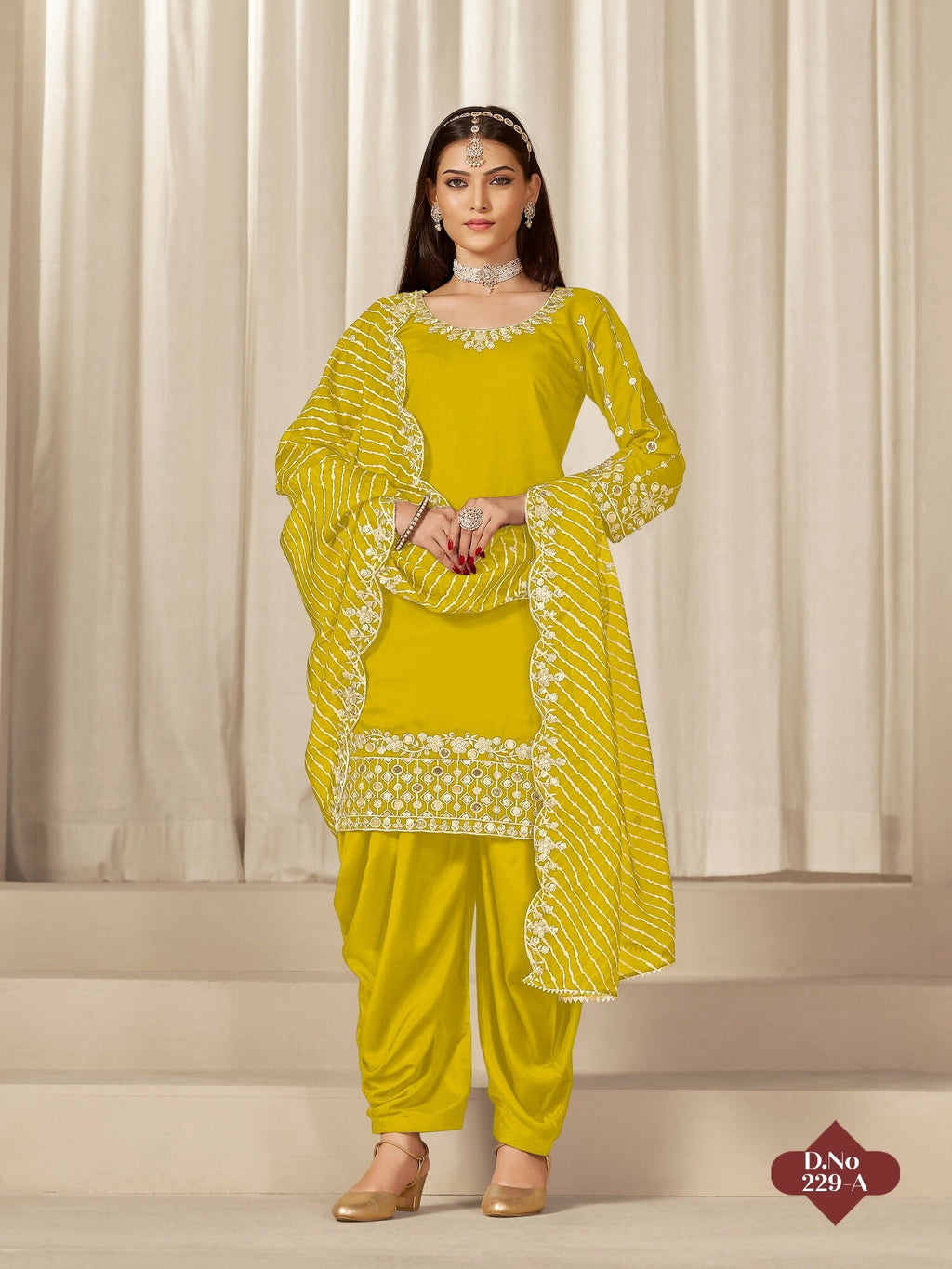 Anaita Yellow Roman Silk Stitched Suit with Embroidery & Real Mirror Work | Grocsy