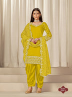 Anaita Yellow Roman Silk Stitched Suit with Embroidery & Real Mirror Work | Grocsy