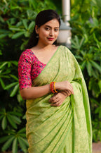 Green Jute Silk Woven Design Saree with Unstitched Blouse - A2M | Grocsy