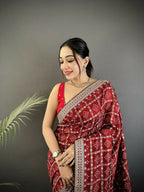 Joban Fashion Maroon Bandhej Bandhani Vichitra Silk Bandhani Prints Saree | Grocsy