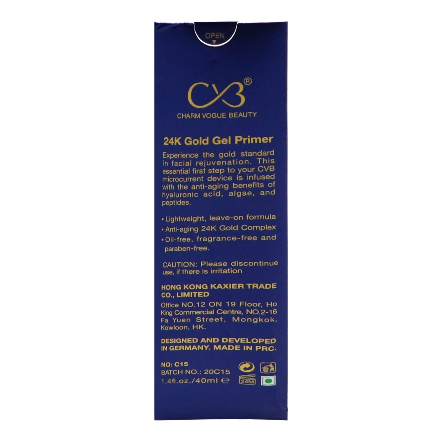 CVB C15 24K Gold Gel Primer for Pores Minimization Anti-Ageing Oil-Free | Grocsy