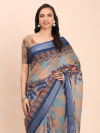 Shree Shyam Fashion Linen Cotton Cream Saree | Grocsy