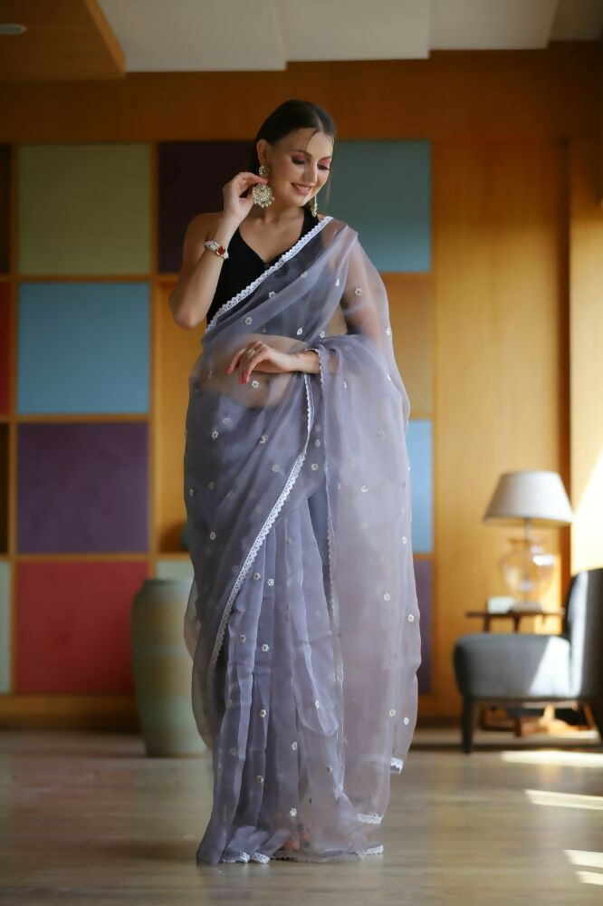 Vamsee Manbhari Purple Organza Saree | Grocsy