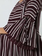 Manet Three Fourth Maternity Dress Striped With Concealed Zipper Nursing Access - Brown | Grocsy