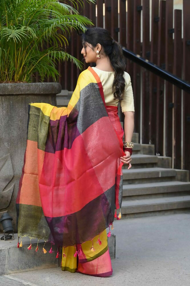 Beatitude Multicolor Tissue Silk Saree | Grocsy