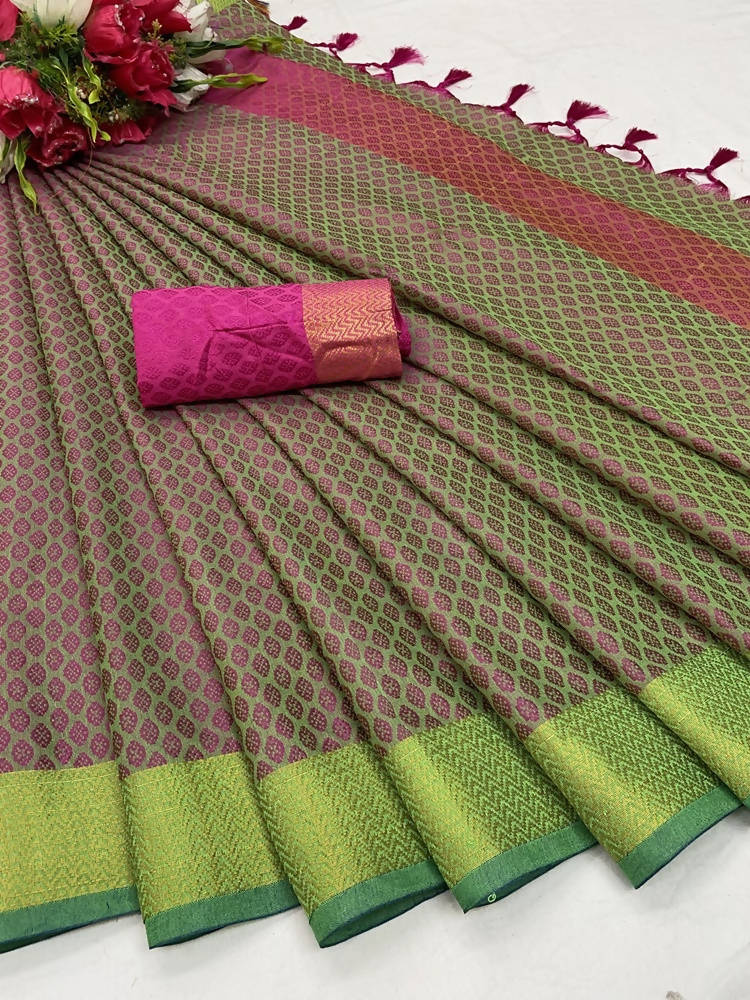 Vamika Banarasi Jacquard Weaving Green Saree | Grocsy