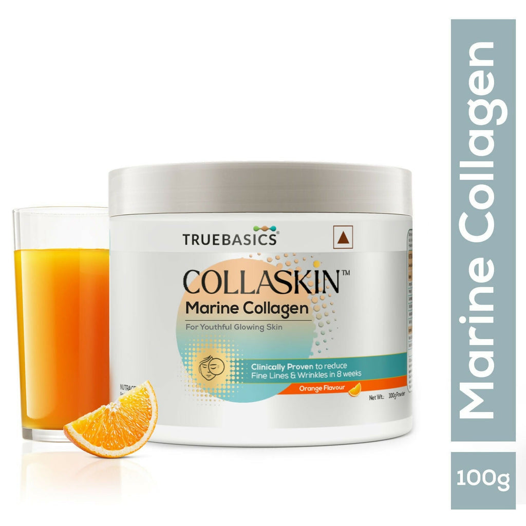 TrueBasics CollaSkin, Marine Collagen Peptides for Youthful Glowing Skin - Orange | Grocsy