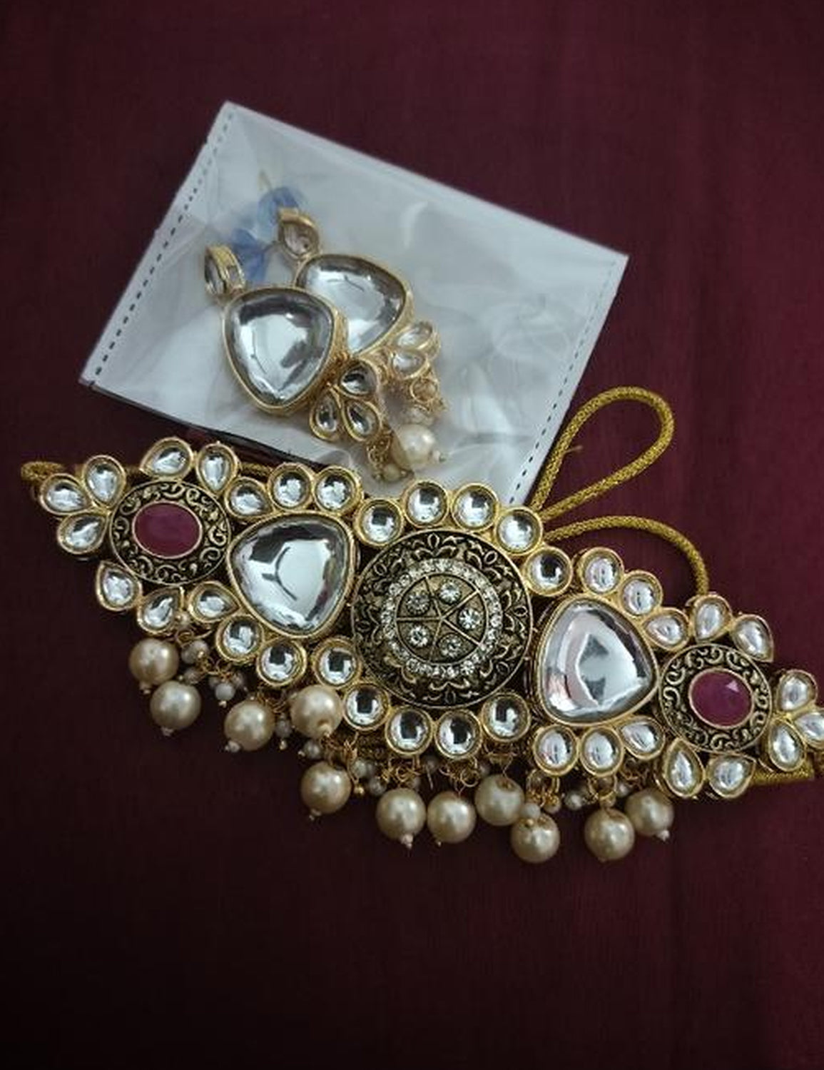 Jewel City Antique Kundan Choker Set with Pearl Drops - Gold-Plated Traditional Bridal Jewelry | Grocsy