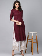 Yufta Women Maroon Self Design Kurta with Palazzo | Grocsy