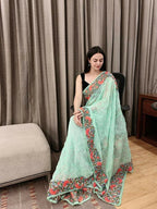 Vamsee Sandhya Sea Green Georgette Saree | Grocsy