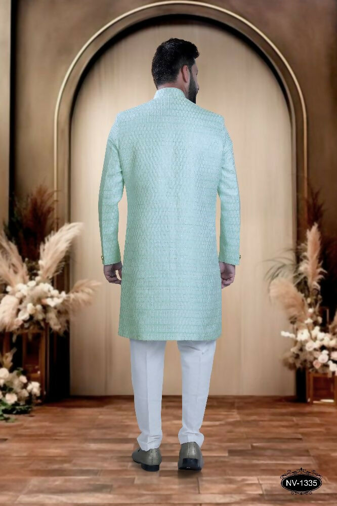 Joban Fashion Men's Green & White Cotton Silk Kurta with Pyjama | Grocsy