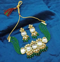 Jewel City Exquisite Kundan Choker Necklace Set with Green Beads - Traditional Indian Wedding Jewelry | Grocsy
