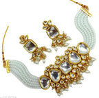Jewel City Exquisite Kundan Choker Necklace Set with White Beads - Traditional Indian Wedding Jewelry | Grocsy