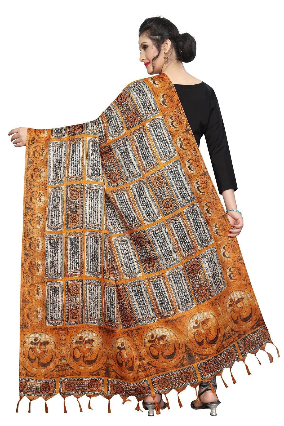 Vamika Mustard Multi Printed Khadi Bhagalpuri Dupatta | Grocsy