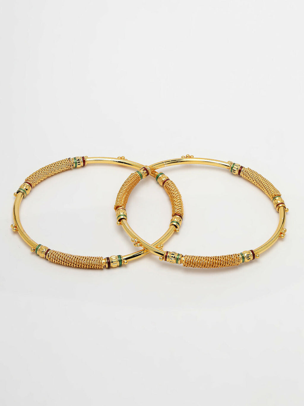 NVR Women's Set of 2 Gold-Polished Handcrafted Traditional Bangles
